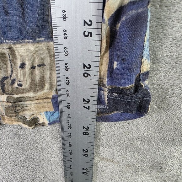 Mens Via Veneto Beige & Blue Geometric Rayon Shirt Button Up Short Sleeve Size L - Picture 6 of 7